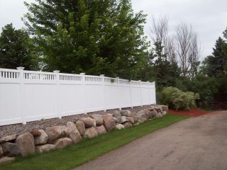 Installation of White vinyl accent privacy fence Chanhassen, Minnesota